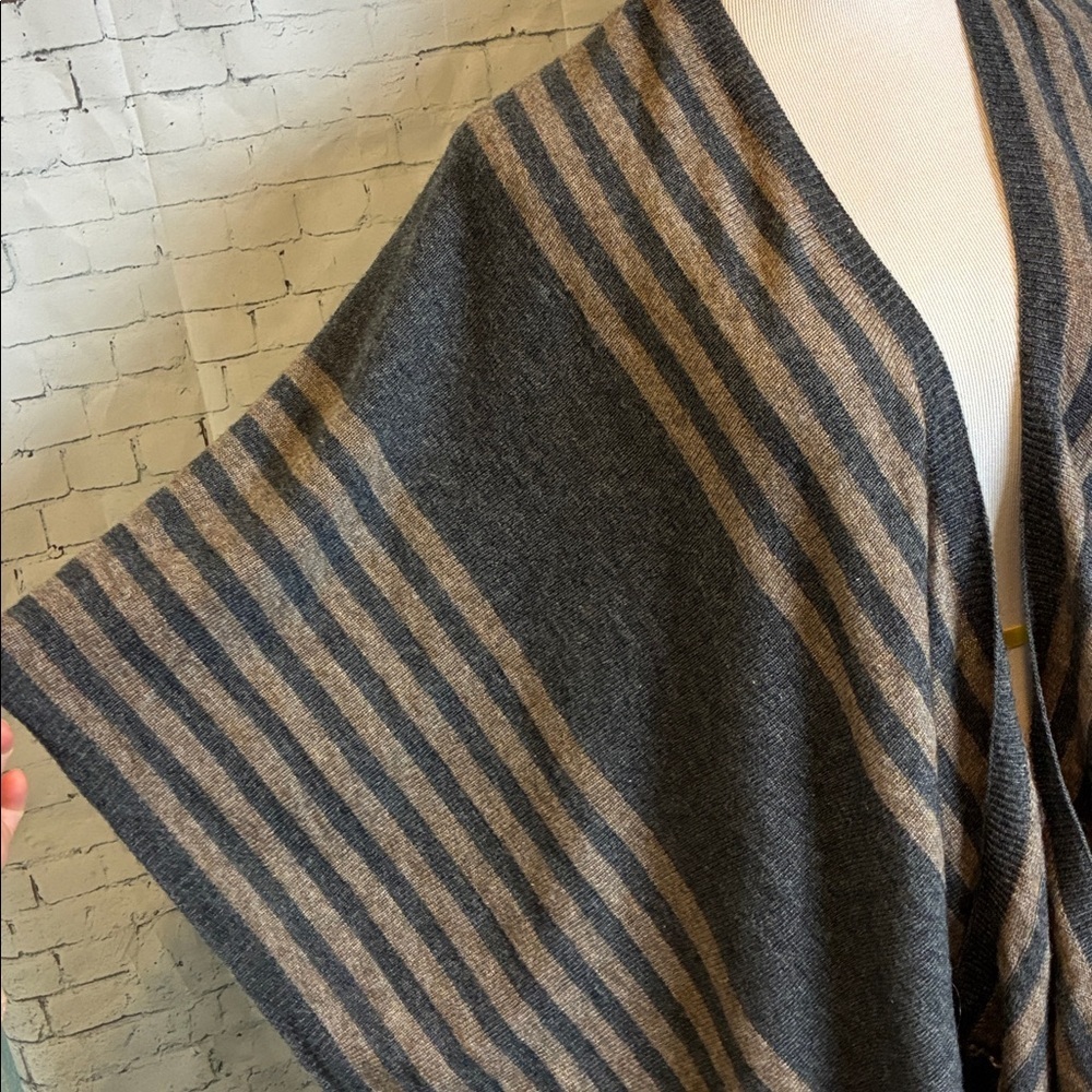 Cashmere Poncho Cape Scarf Gray Tan Stripe Boho Western 100% Cashmere Handmade - Picture 2 of 16